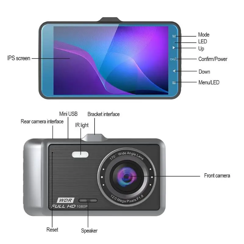 Anytek A60 Full HD 1080P Автомобильный видеорегистратор Камера ADAS LDWS Dashcam передний задний двойной объектив Starlight ночное видение видео регистратор Dash