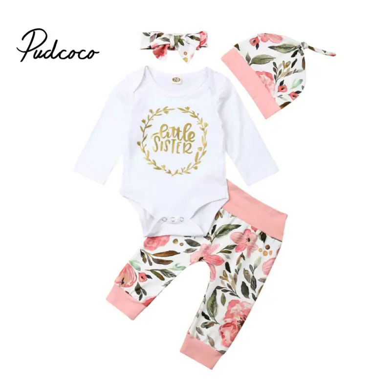 Princess Girl Clothes Autumn Outfit Clothes Long Sleeve Bodysuit Tops+Long Pants 4PCS Kids Set Toddler Baby Size 0-24 Month
