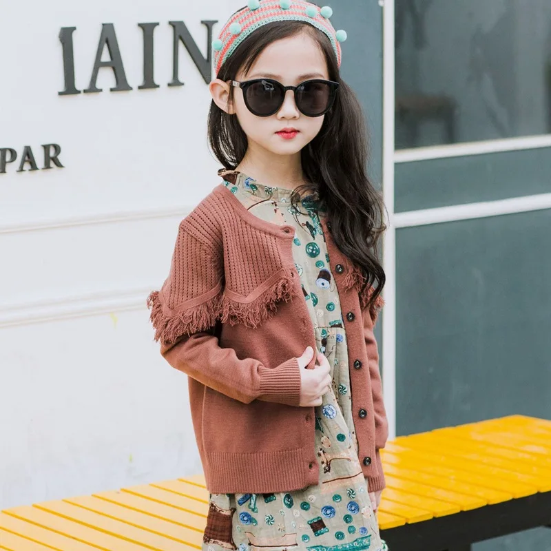 

2019 Spring Girls' Shirt Fashion Sweater Children Korean-style Spring Thin Long Sleeve Lace-up Cardigan Coat Hb1212