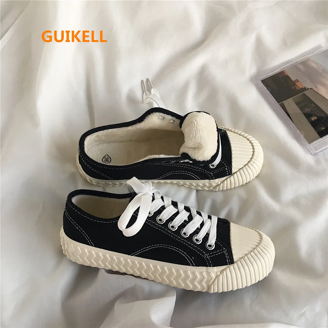 Новые зимние плюшевые парусиновые туфли GUIKELL для женщин Зимняя Студенческая