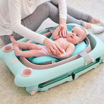 

Baby Folding Tub with Pillow Mat Pad Baby Bath Seat Children Foldable Newborn Infants Kids Bath Tub Lounger Bathtub Shower Tub