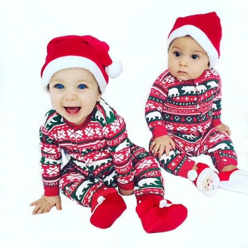 

New Cute Baby Clothes Girls Boys Long Sleeve Cartoon Bear Mery Christmas XMAS Letter Romper Jumpsuit Outfits children's clothing