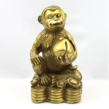 

Modern Chinese Copper Monkey Animals Statue Lucky Monkey Arts Sculpture Copper Crafts Feng Shui Home Desktop Decorations R2998