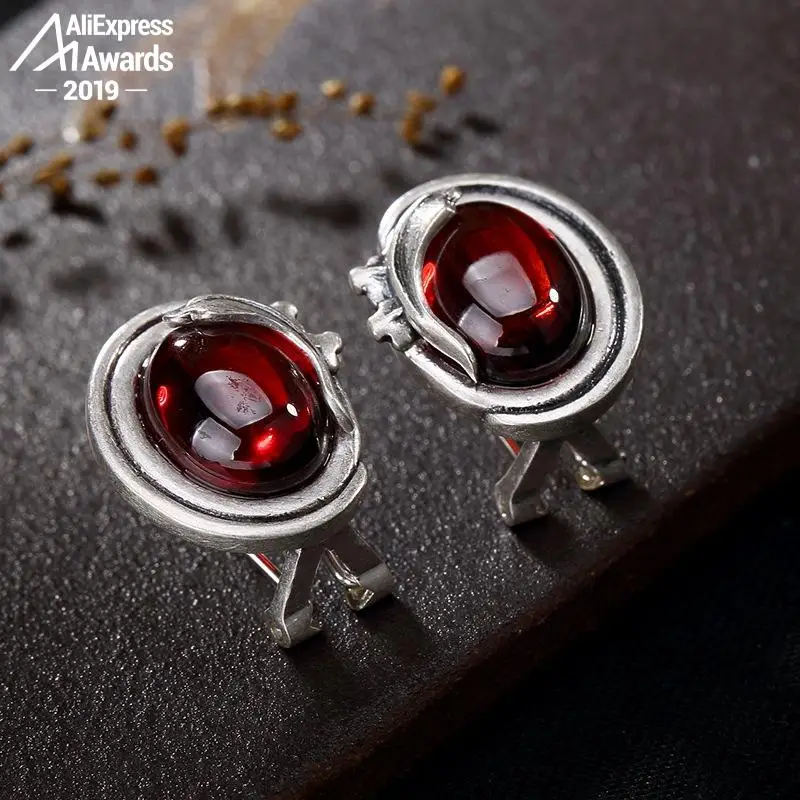 S925 изящные ювелирные изделия женские серьги гвоздики с рубином ручная работа
