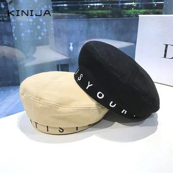 

autumn Harajuku Letter Embroidery Beret Hat women Retro Flat Top Painter Hat Navy Cap Octagonal cap Party Cosplay Festival Hat