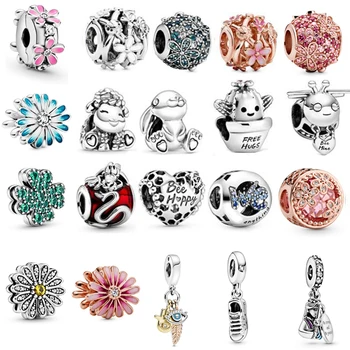 

2020 Spring Daisy Flower Charms Fit Original Pandora Bracelet 925 Silver Pendant Charm Dangle Necklace Authentic Beads Jewelry