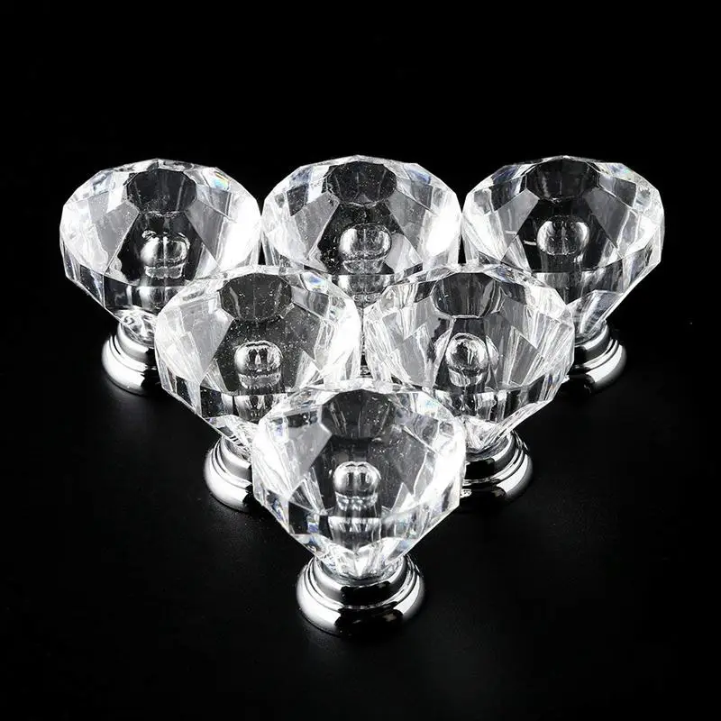 

12pcs Glass Drawer Door Knob Crystal Diamond Handle Pull Dia 35mm for Wardrobes Cabinets Cupboards Furniture Transparent