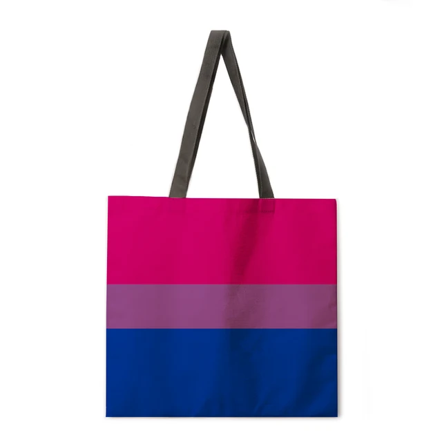 Ladies Shoulder Bag Rainbow Stripe Printing Casual Handbag Linen Fabric Handbag Reusable Shopping Bag Foldable Beach Bag Handbag 12