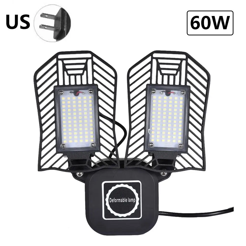Black with US Plug 60 Вт 6000лм Регулируемая деформируемая гаражная лампа SMD2835 AC85-265V Водонепроницаемая светодиодная Шахтерская лампа для внутренней парковки складской мастерской - Цвет: Black with US Plug