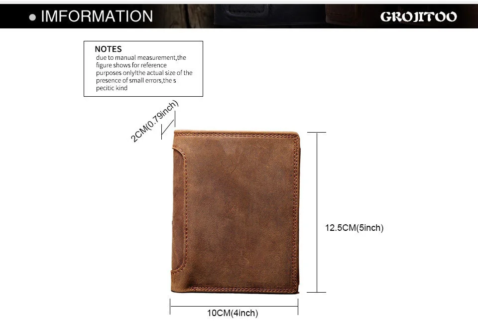 GROJITOO Crazy Horse Wallet Cowhide Leather Men Wallet Multi-card Holder Genuine Leather Wallet Large Capacity Vintage Purse Men