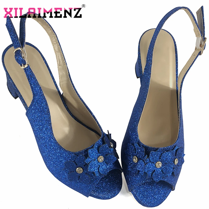 Latest Design Italian Royal Blue Low Heel Pumps Shoes For Wedding 2020