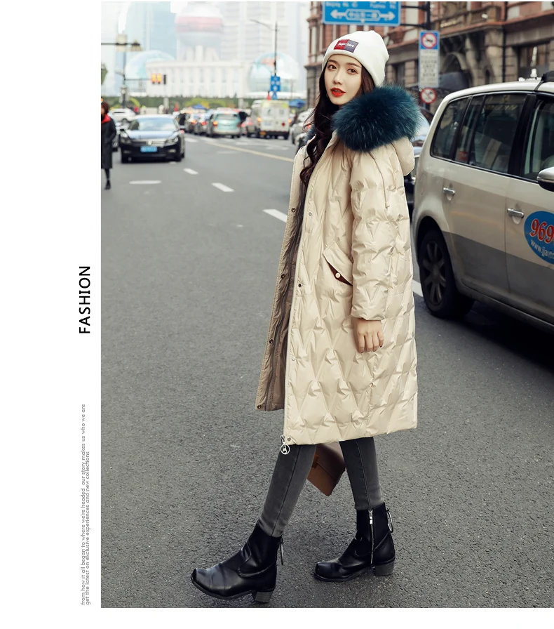 Long Sleeve Mid-length down Jacket Winter Hooded Zipper Loose Casual Fashion Solid Color Cotton-padded Jacket Women's