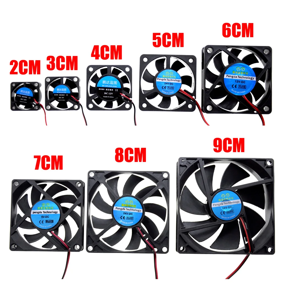 3D piezas de la impresora a 2CM 3CM 4CM 5CM 6CM 2507, 2510, 3010, 4010, 5015, 6010 ventilador de refrigeración de 5V 12V 24V 2Pin USB ventilador Turbo sin escobillas