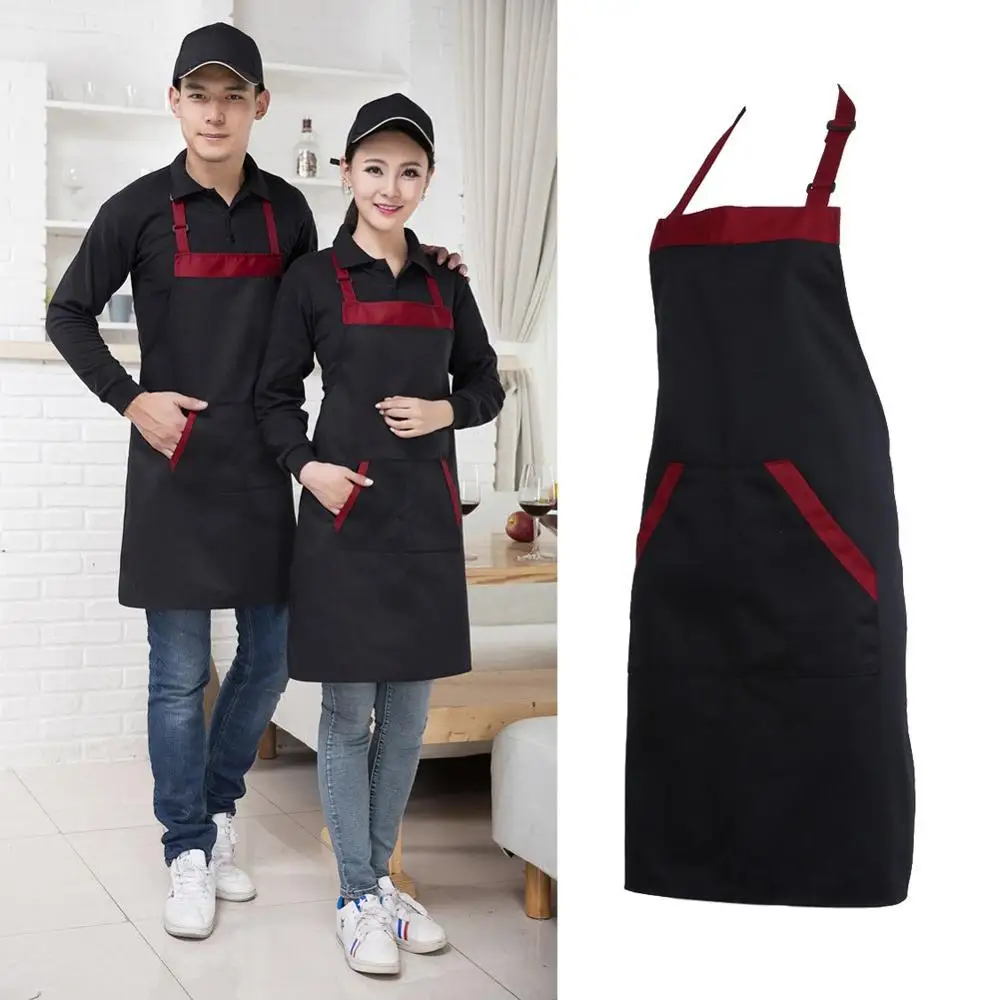 1PC Solid Cooking Kitchen Apron For Woman Men Chef Waiter Cafe Shop BBQ Hairdresser Aprons with Pockets Work Bibs Wholesale