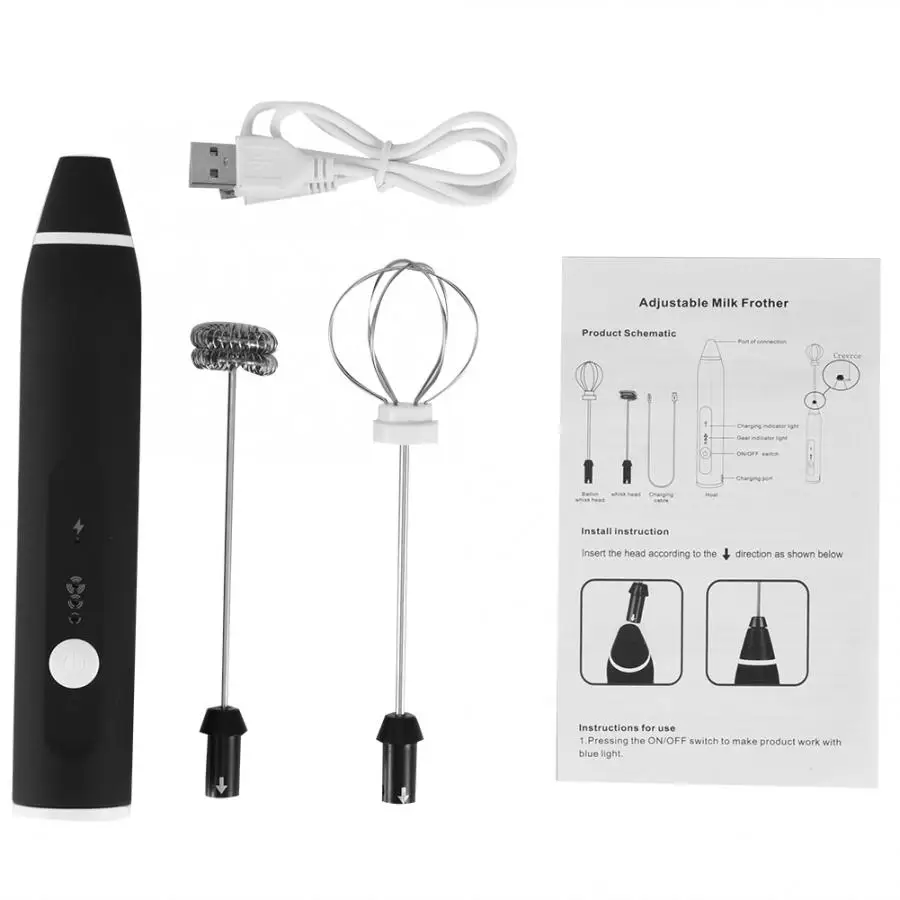 

Electric Milk Frother Automatic Handheld Coffee Maker Egg Beater Milk Cappuccino Frother 3 Speed Adjustable USB Charging