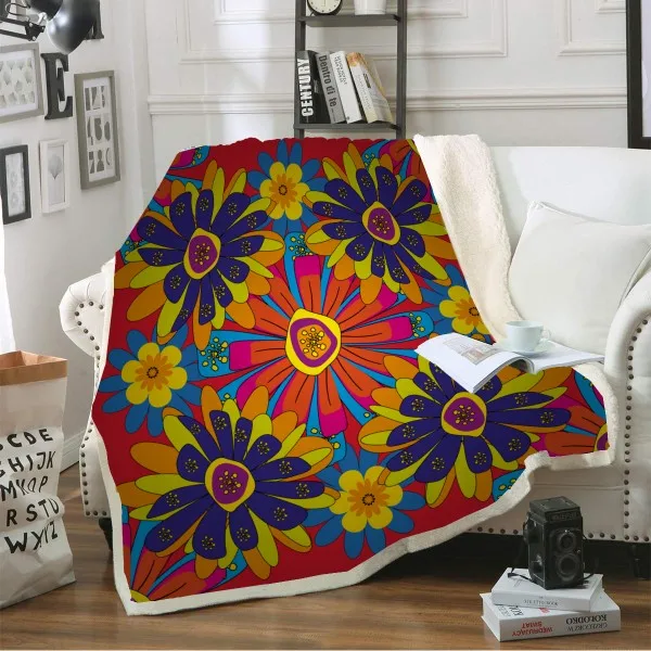 Boho пледы одеяло мягкое шерстяное одеяло 3D цветочные узоры печати этнический стиль диван покрывало зимний лист сон в путешествиях одеяло - Цвет: color-1