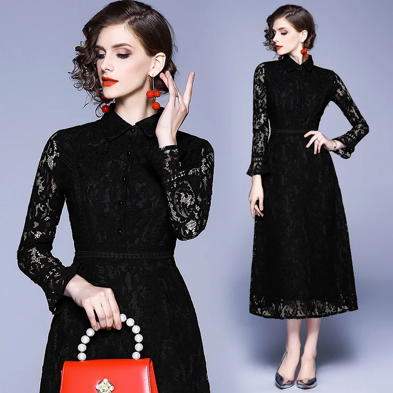 

2020 Spring Lace Lace Patchwork Dress Swing Dress Hollow Out Lady Crochet Casual Dress
