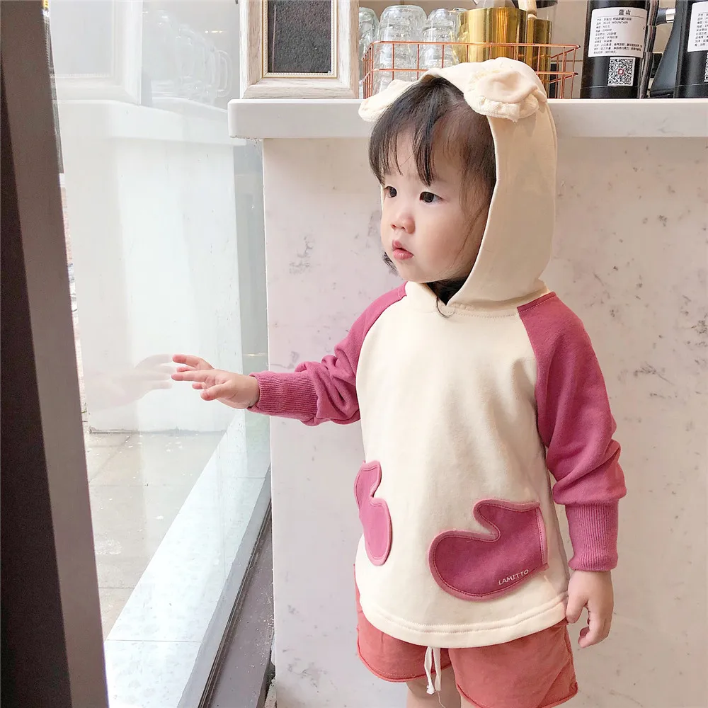 Tonytaobaby/новая осенне-зимняя одежда для маленьких девочек куртка с длинными рукавами и капюшоном и заячьими ушками Детская толстовка для девочек