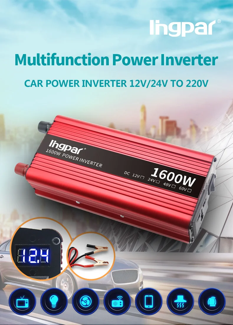 Lingpar 1600 Вт Инвертер светодиодный дисплей USB автомобильный инвертор DC 12 В в AC 220 В модифицированный синусоидальный преобразователь