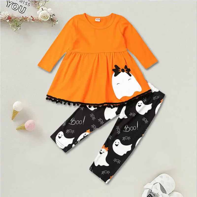 US Halloween Toddler Baby Girls Kid Cute Ghost Dress + Trousers Clothes Set 2-7Y | Детская одежда и обувь