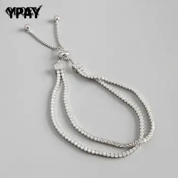 

YPAY Real 925 Sterling Silver Hand Bracelet Fine Jewelry Double Layer Zircon Adjustable Bracelets for Women Ladies Gifts YMB033