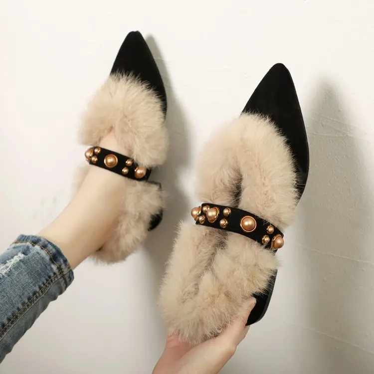 

Shoes Female 2019 Autumn and Winter New Women's Shoes Shallow Mouth Real Hair Side with Non-slip Warm Tip Fashion Women's Boots