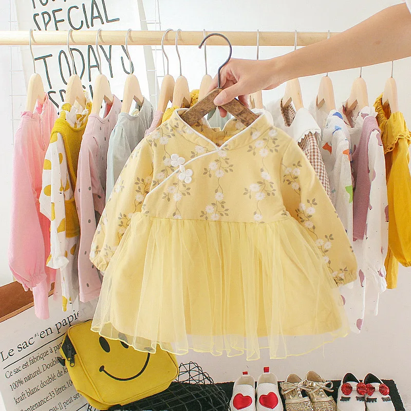 Платье для малышей в китайском стиле; новогодний костюм с длинными рукавами для новорожденных; вечерние платья принцессы для маленьких девочек; платье Ципао; одежда для малышей - Цвет: BDG108