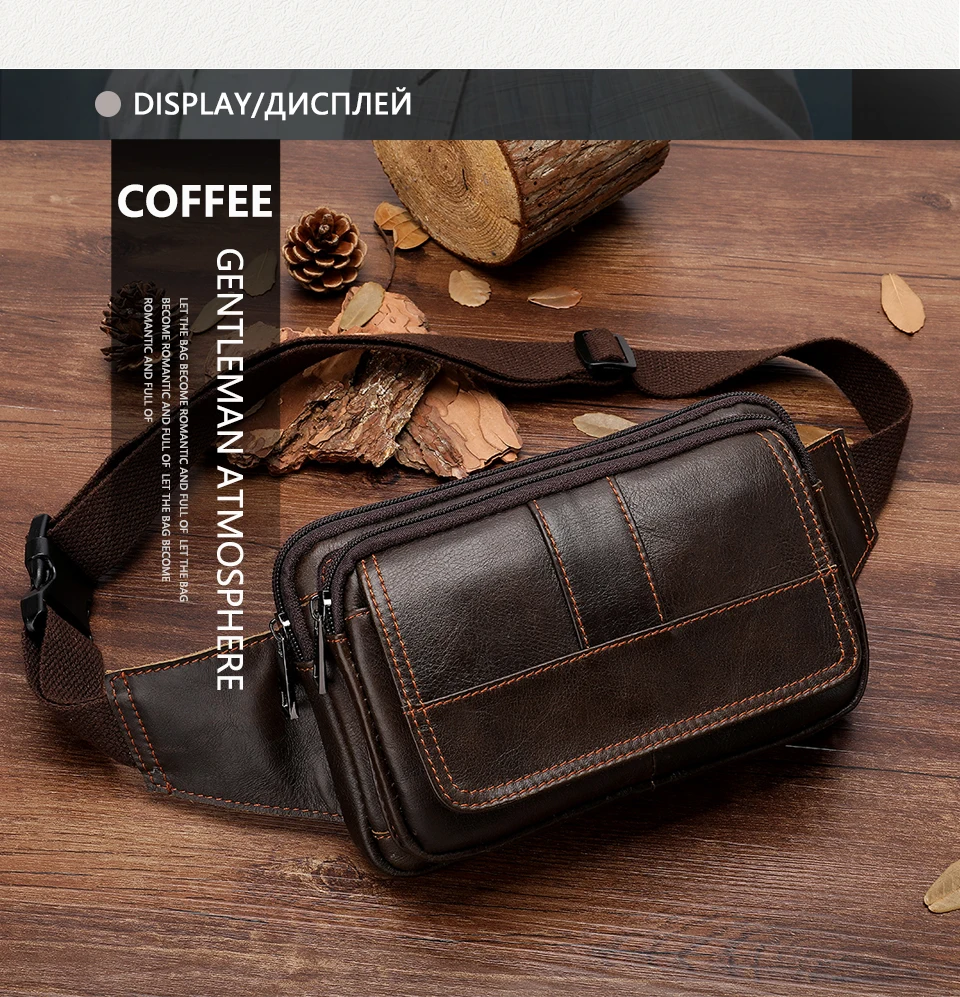 Waist Bag Leather Genuine Men Fanny Pack Money Belt Bag Phone Pouch Bags for Men Small Male Travel Waist Chest Pack 12
