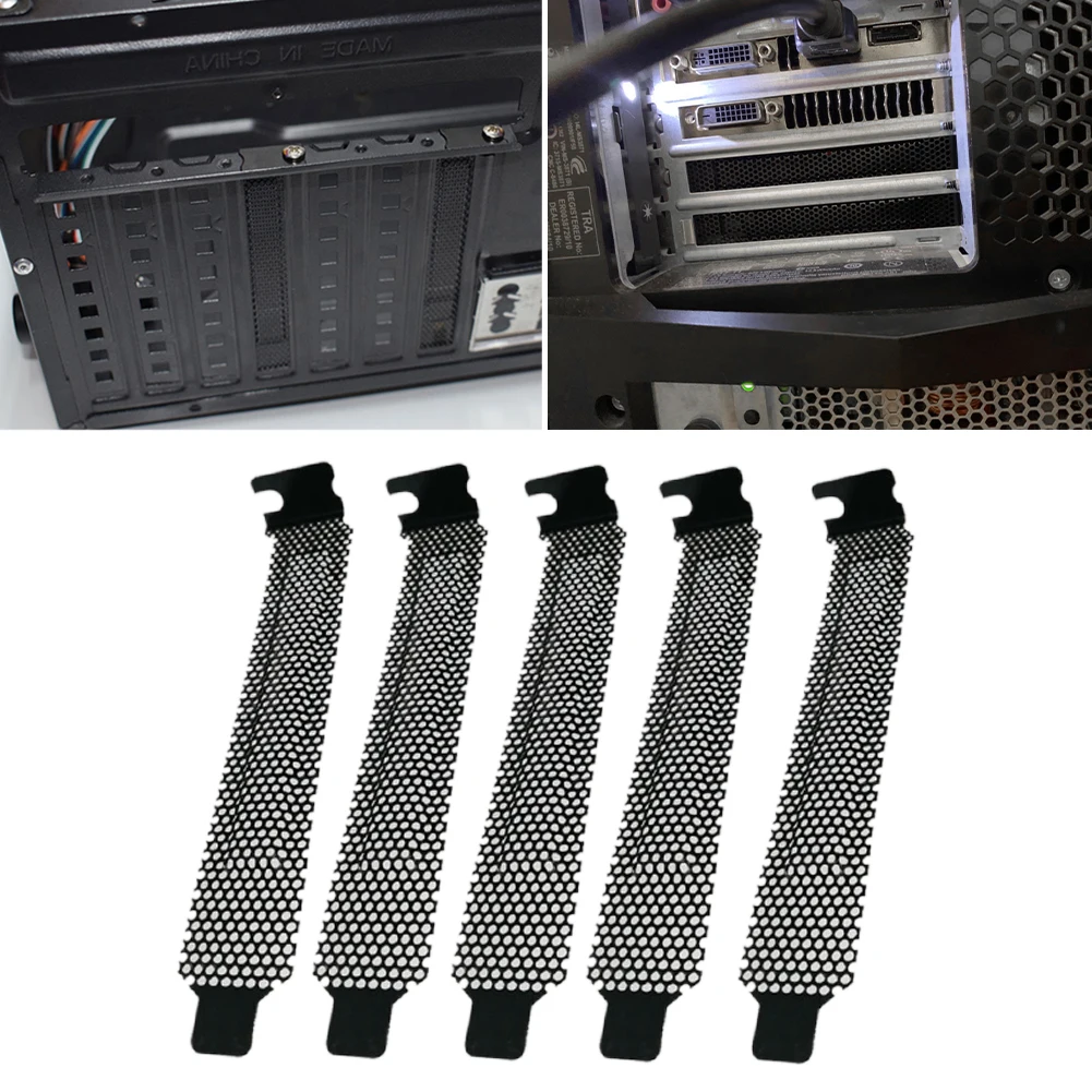 5pcs/set PCI Slot Cover Heat Dissipation Universal Hard Cooling Fan Ventilation Desktop Dust Filter With Screws Blanking Plate |