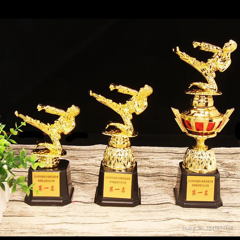 Free Custom Martial Arts Trophy, Golden Man, Plastic Trophy, Craft Supplies, Souvenirs, Home Decorations