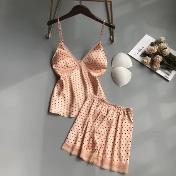 

Youhottest Ladies Sleeveless Silk Pajamas Two Piece Lingerie Set Women Sleepwear