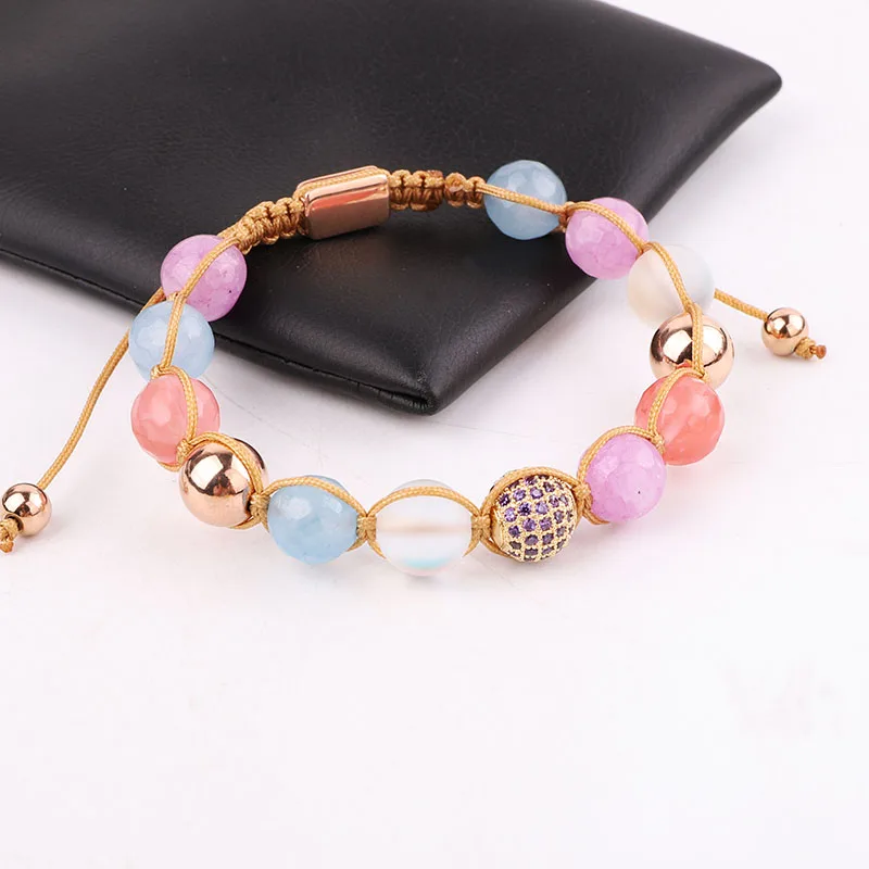 New Design 10mm Colorful Natural Stone Amethyst/Rose Quartz/Jade Beads CZ Pave Charm Friendship Macrame Bracelet Women - Image 6