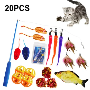 

20Pcs Set Toys Variety Pack Cats Funny Mouse Catnip Sisal Balls Gift Feather Toy Set For Small Cat Kitten Pet Supplies