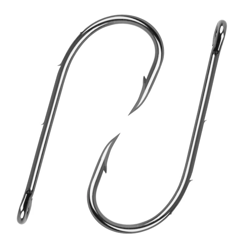 50pcs/lot Fishing Hooks Double Bait Holder Barbed Fishhooks Long Shank Carbon Steel Sharp Fishhook Beach And Live Bait Fishhooks