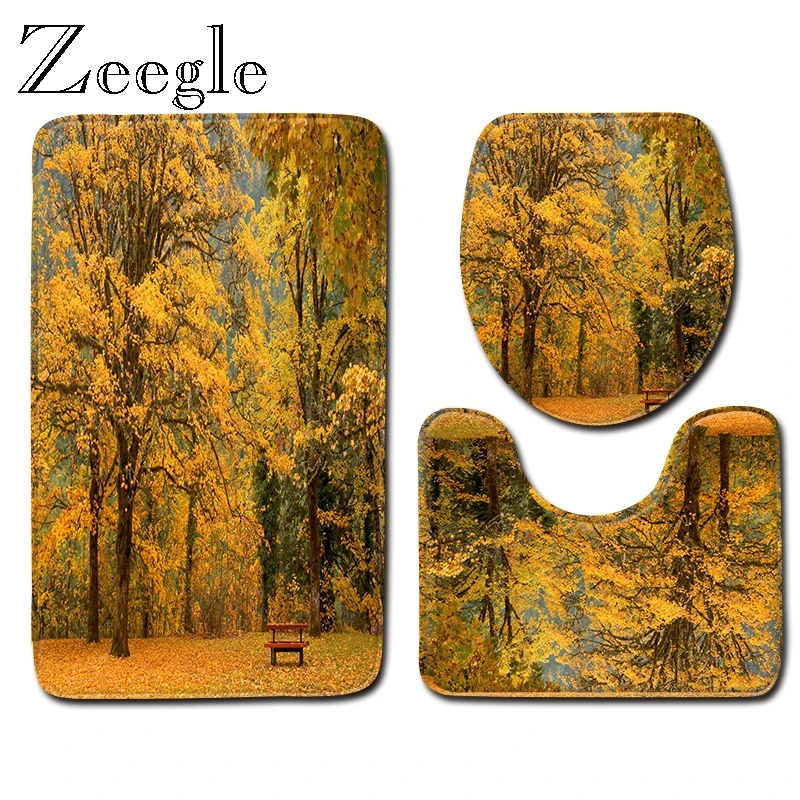 Zeegle Toilet Mat Toilet U Type Bath Mat Set Lid Toilet Cover Non Slip Pad Non-slip Bath Mat Polyester Toilet Foot Mat Floor Rug
