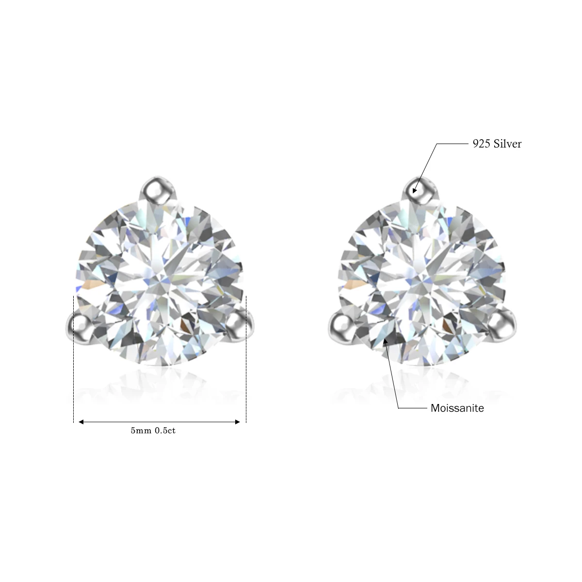 Christmas Gift 0.3-1.2 Carat D Color Moissanite Gemstone Stud Earrings For Women 925 Sterling Silver Solitaire Fine Jewelry