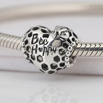 

Authentic S925 Bee Happy Openwork Bead DIY Jewelry Charm fit Lady Bracelet Bangle