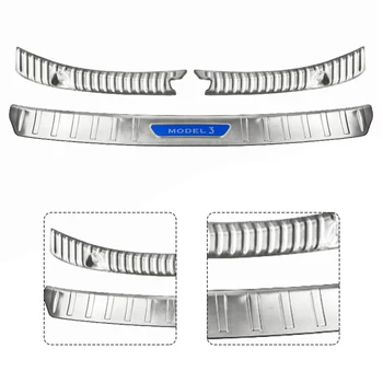 

Car Rear Boot Trunk Bumper Protector Trunk Accessories Guard Sill Inner Outer Cover Rear Bumper Guard Plate for Tesla Model 3