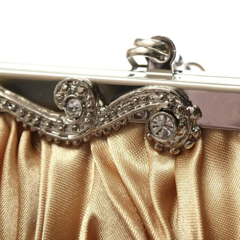 Women Crystal Satin Small Evening Clutch Bag Ladies Elegant Chain Rhinestones Wrinkle Pattern Evening Party Crossbody Bag Purse shoulder bags women evening bag