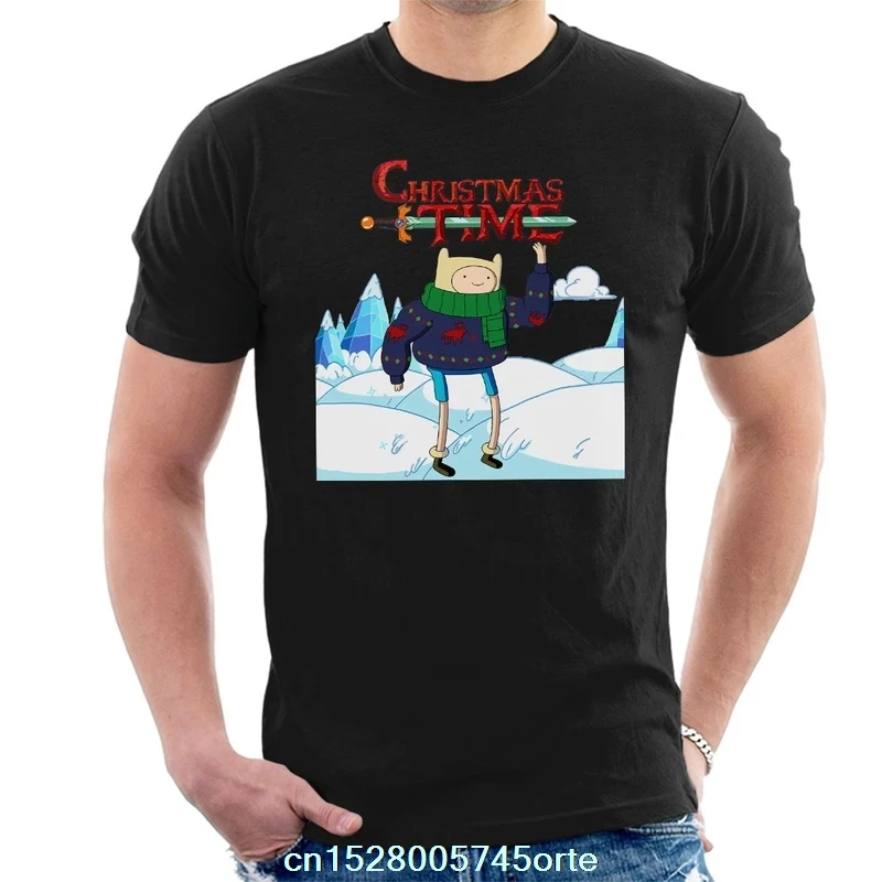 Мужская футболка с принтом из мультфильма Время приключений на Рождество Finn Ice