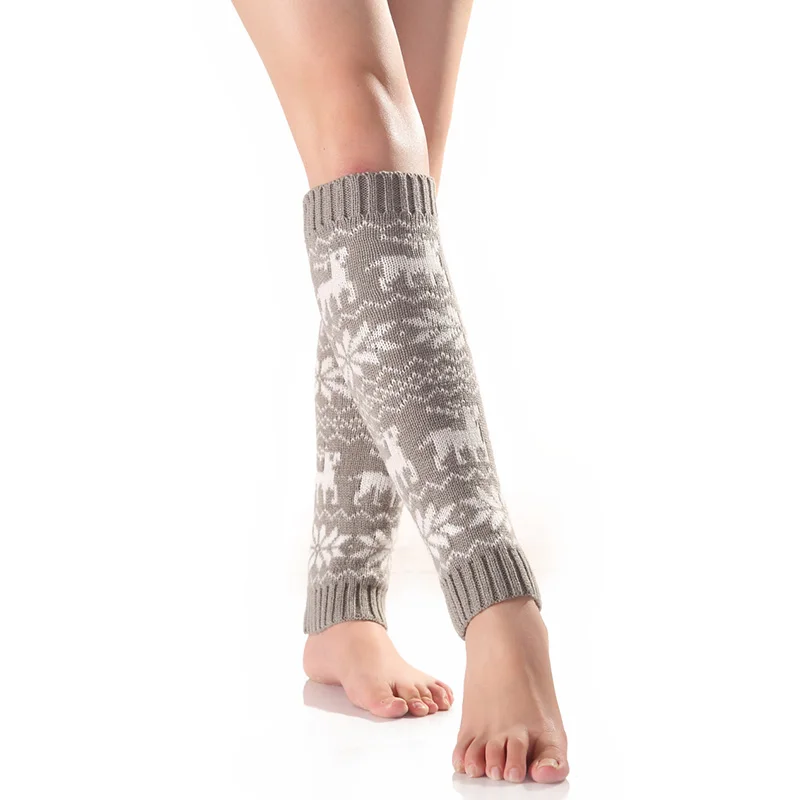YOZIRON Для женщин Зимние гетры, ниже колен для девочек Повседневное осенние трикотажные палевая снежинка теплые гетры; носки гетры - Цвет: gray