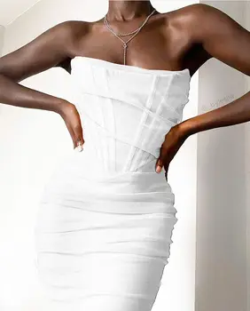 

Newest Ladies Bodycon Summer Dress 2019 Sexy Strapless Backless White Designer Fashion Evening Party Dress Vestido