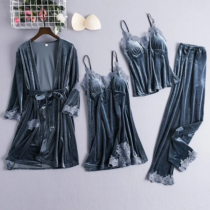 Lady Sexy Kimono Bathrobe Gown Robe Suit 2021 New Sleepwear Nightgown Soft Velour Nightdress Sexy Intimate Lingerie