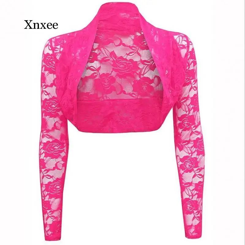 

Vintage Long Sleeve Floral Lace Shrug Bolero Cardigan Casacos Slim Cropped Tops Ladies Black Jacket Spring Coat Women Clothes