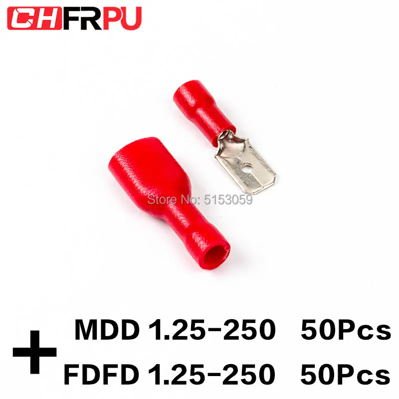 100 шт. 6 3 мм 22 16AWG FDFD/FDD/MDD1.25 250 Женский мужской изолированный Электрический обжимной терминал для 0 5 1 мм2