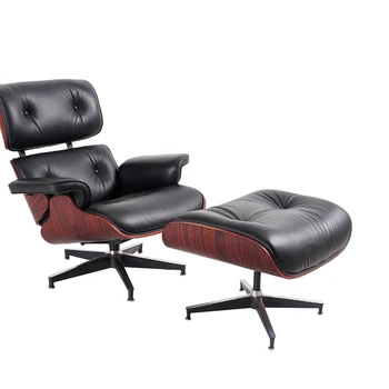 

High Quality Black Leather Rosewood Lounge Chair Classic Swivel Chair Living/Dining Room Bedroom Hotel Arm Chair Sofa Furniture