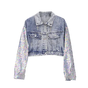 

Brand Cowboy Jacket Female 2020 Women's Wear Loose Sequins Long Sleeve Short Money Cowboy Coat