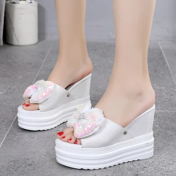 

Slippers Women Summer On A Wedge Luxury Slides Shoes Butterfly-knot Heeled Mules Platform Designer Flat Soft Heels Super High