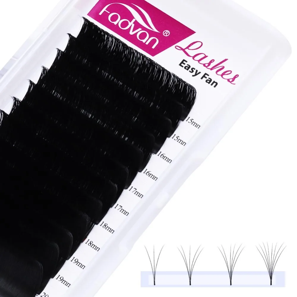 Fadvan Make-up Super Long Easy Fanning False Eyelash Extension 15-20mm Fast Blooming 2d/5d/6d/8d/12d Fanning Lashes for Building