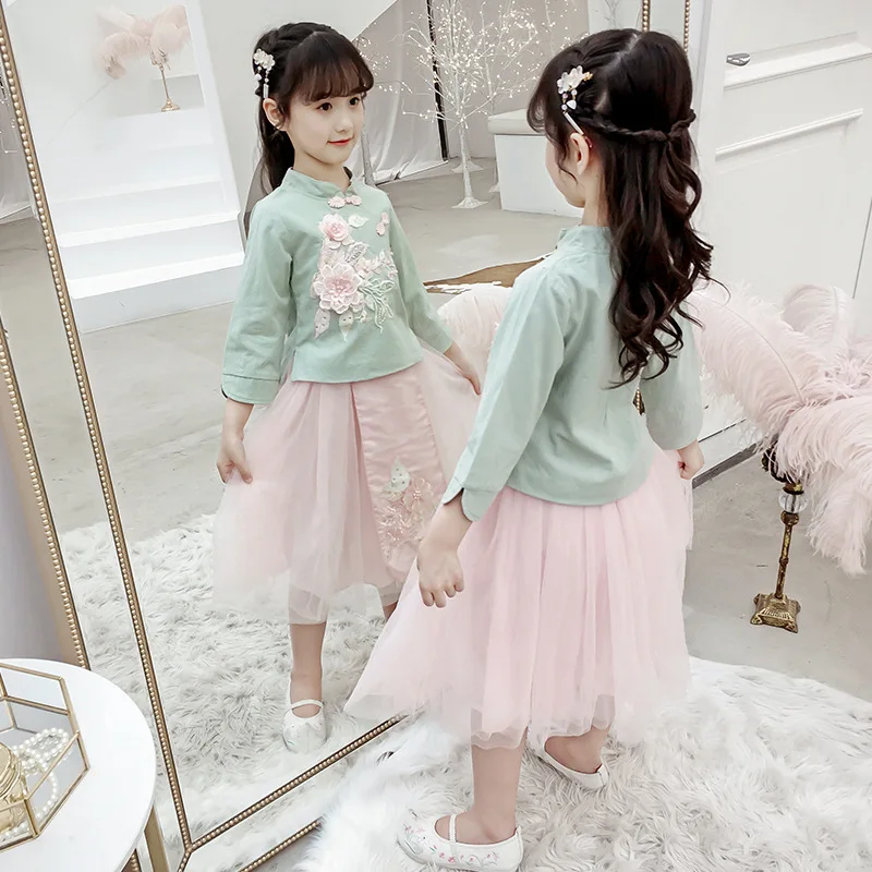 Hanfu/розовое элегантное китайское платье; детское платье Ципао с цветочным узором для девочек; вечерние костюмы; детское платье-Чонсам в стиле русалки; Vestidos guzheng